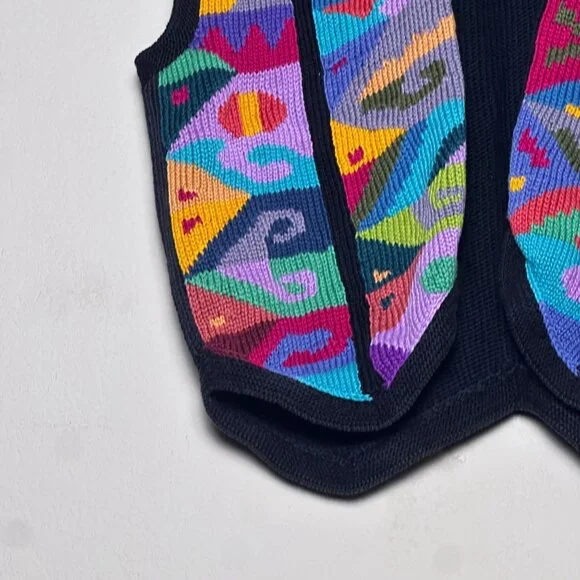 BS Collection Handmade Sweater Vest Women M Tapestry Abstract Pima Cotton Peru - Picture 9 of 11